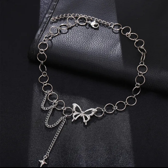 Butterfly Choker Pendant Drop Star Cross Round Chain Silvertone Boho 14"+ 2" ext - Picture 7 of 17
